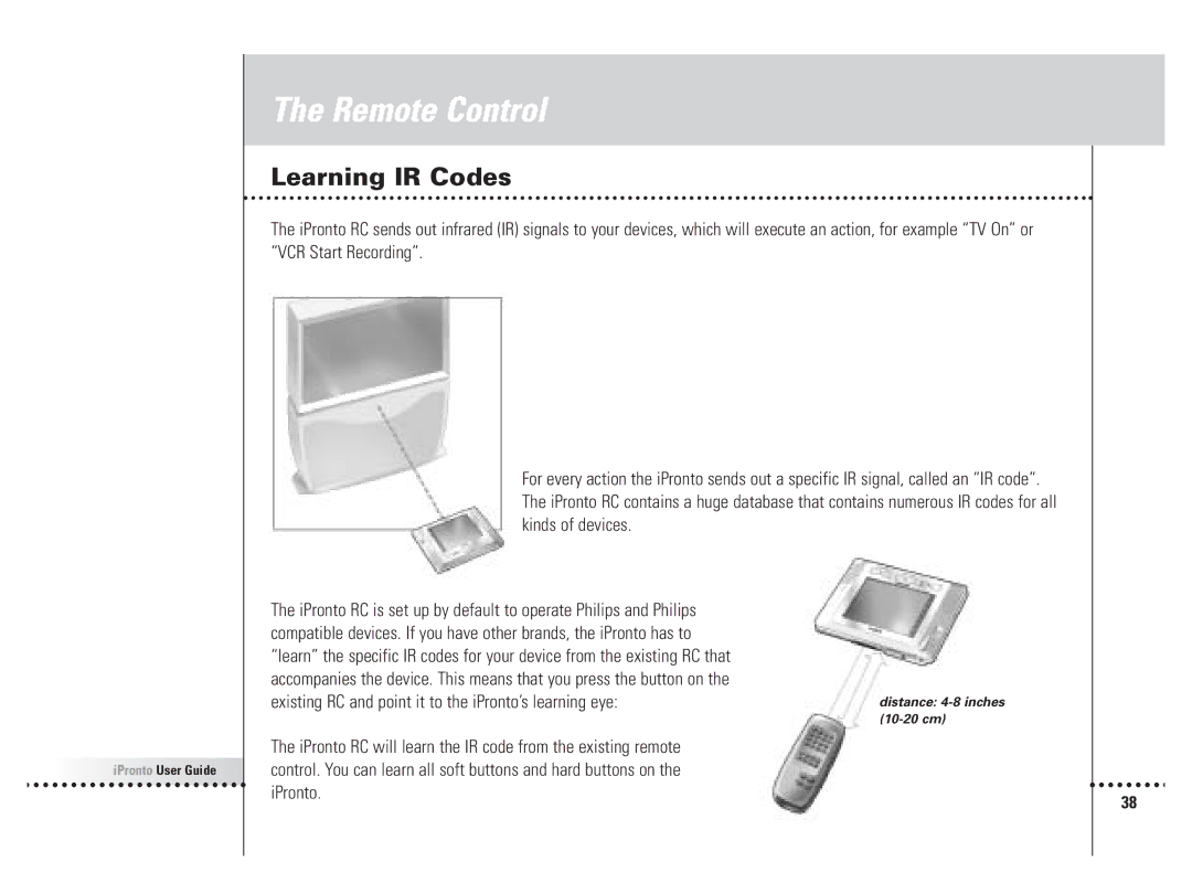 Philips 6400 manual Learning IR Codes, Kinds of devices, Existing RC and point it to the iPronto’s learning eye, IPronto 