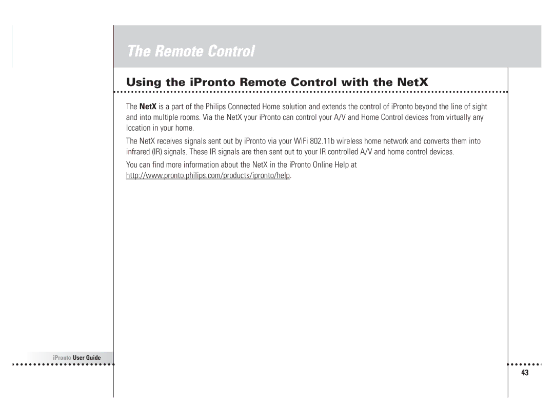 Philips 6400 manual Using the iPronto Remote Control with the NetX 