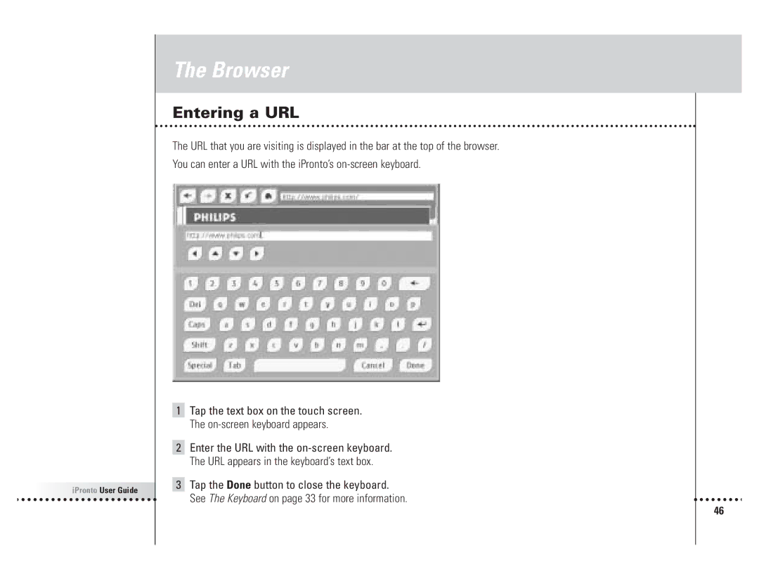 Philips 6400 manual Entering a URL 