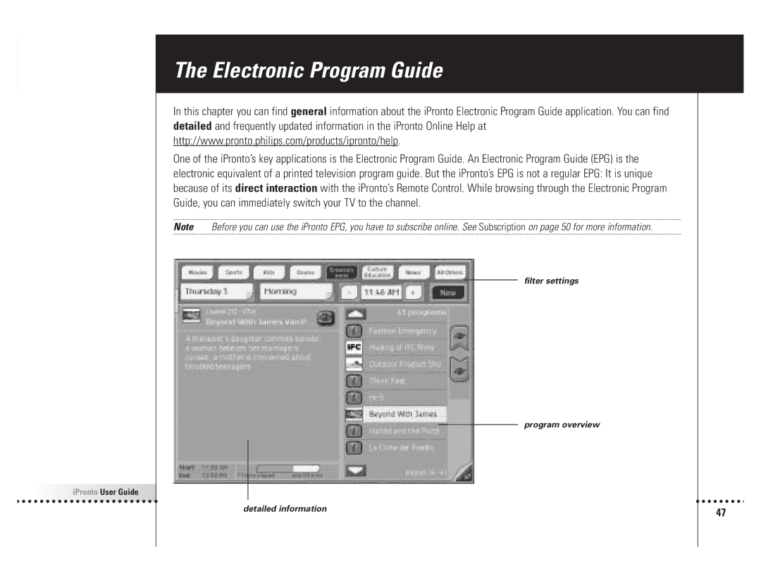 Philips 6400 manual Electronic Program Guide 