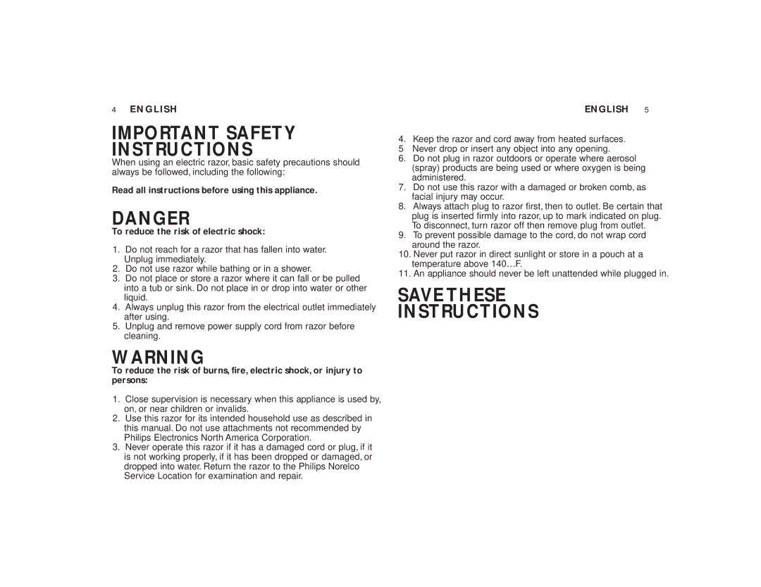 Philips 6423LC, 6424LC manual Important Safety Instructions 