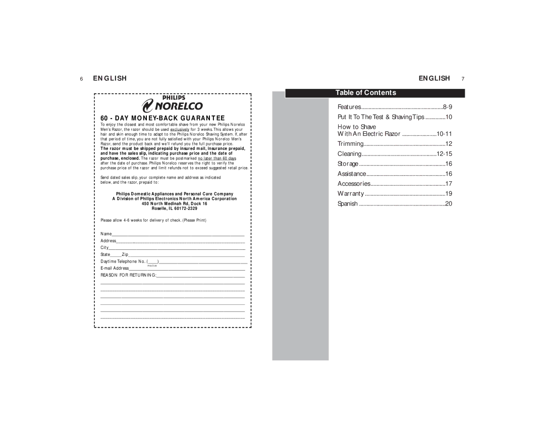 Philips 6424LC, 6423LC manual Table of Contents 