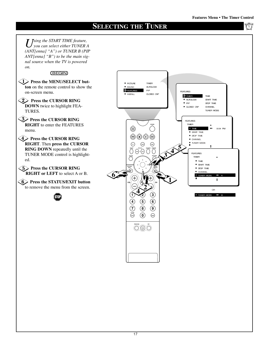 Philips 64P8342, 64P8341, 50P8342, 50P 8341, 60P8342, 55P 8341, 60P 8341, 55P8342 manual Selecting the Tuner, Tuner Mode 