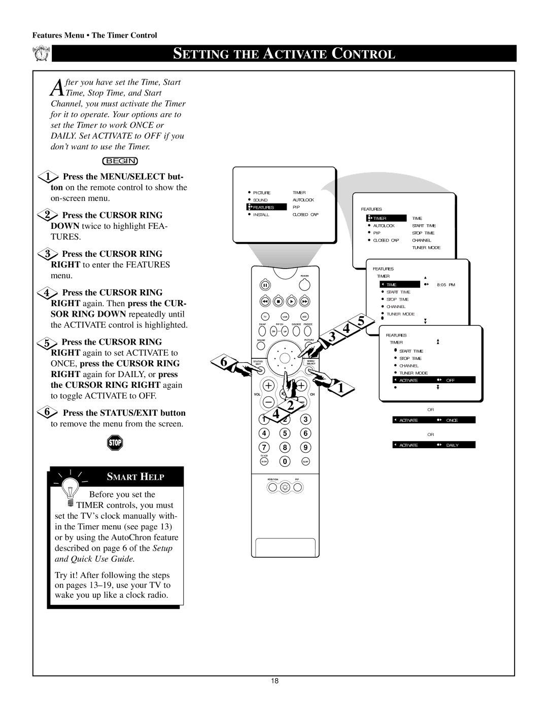 Philips 50P8342, 64P8341, 64P8342 manual Setting the Activate Control, Press the Cursor Ring Right again. Then press the CUR 