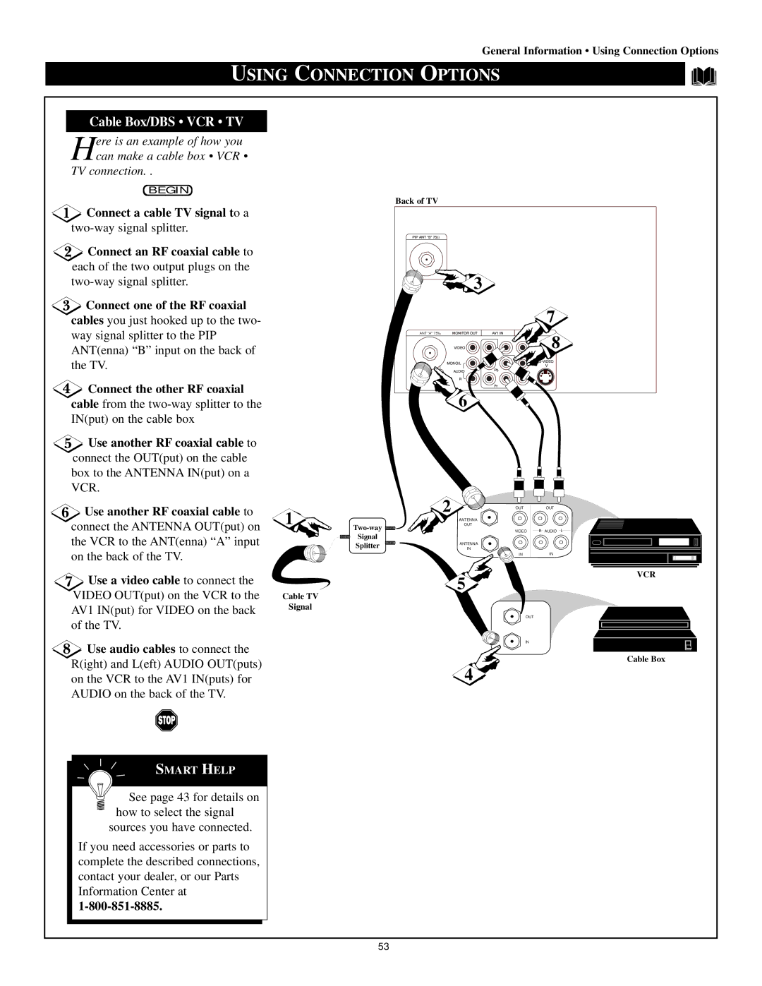 Philips 55P 8341, 64P8341, 64P8342 Using Connection Options, Connect a cable TV signal to a, Connect the other RF coaxial 