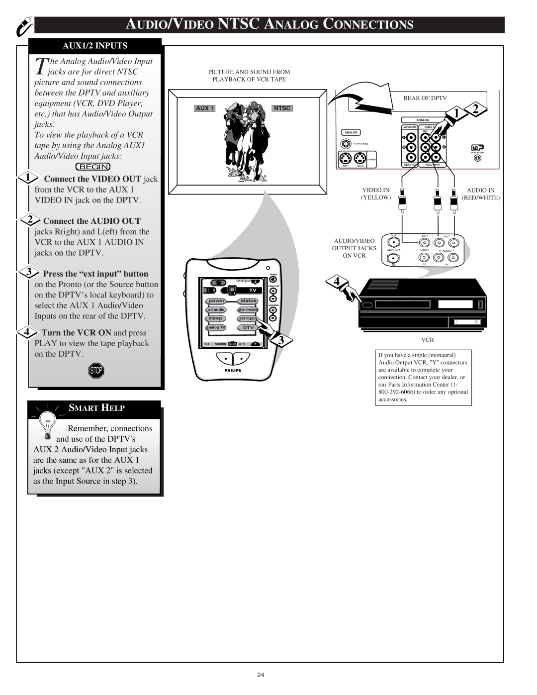 Philips 64PH9901 manual AUDIO/VIDEO Ntsc Analog Connections, AUX1/2 Inputs, Connect the Video OUT jack 