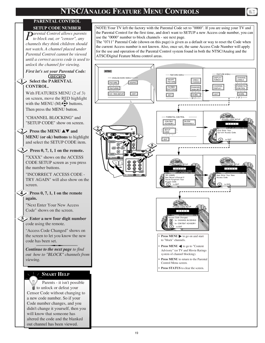 Philips 64PH9905 manual Parental Control, Setup Code Number 