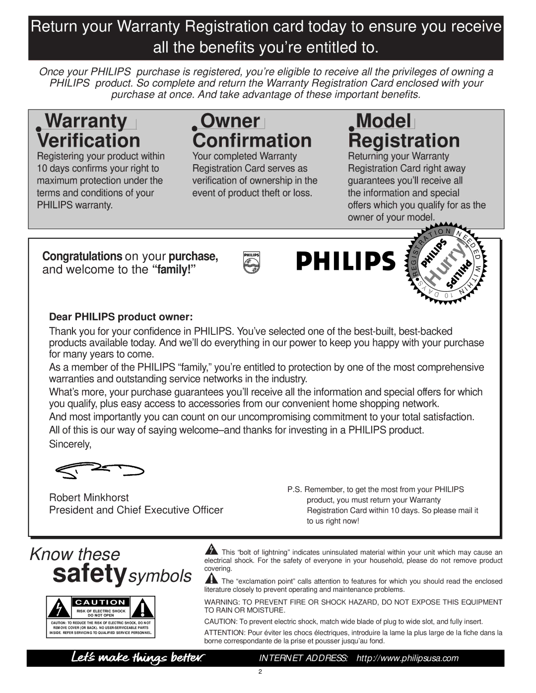 Philips 64PH9905 manual Warranty Verification 