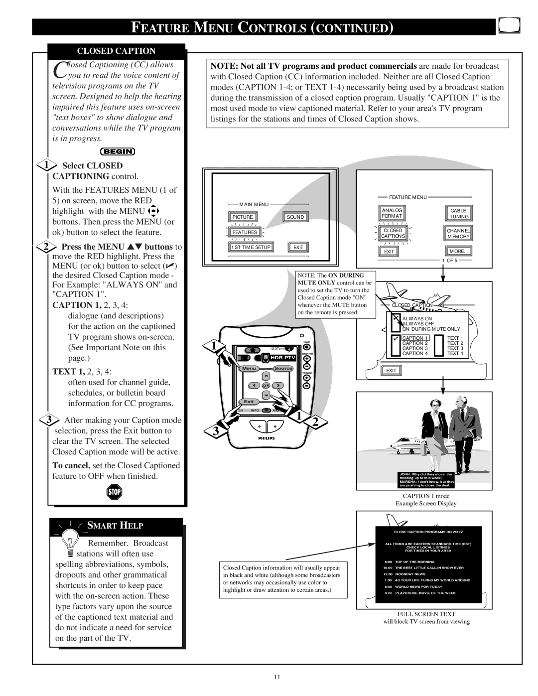 Philips 64PP9751 manual Feature Menu Controls, Closed Caption 