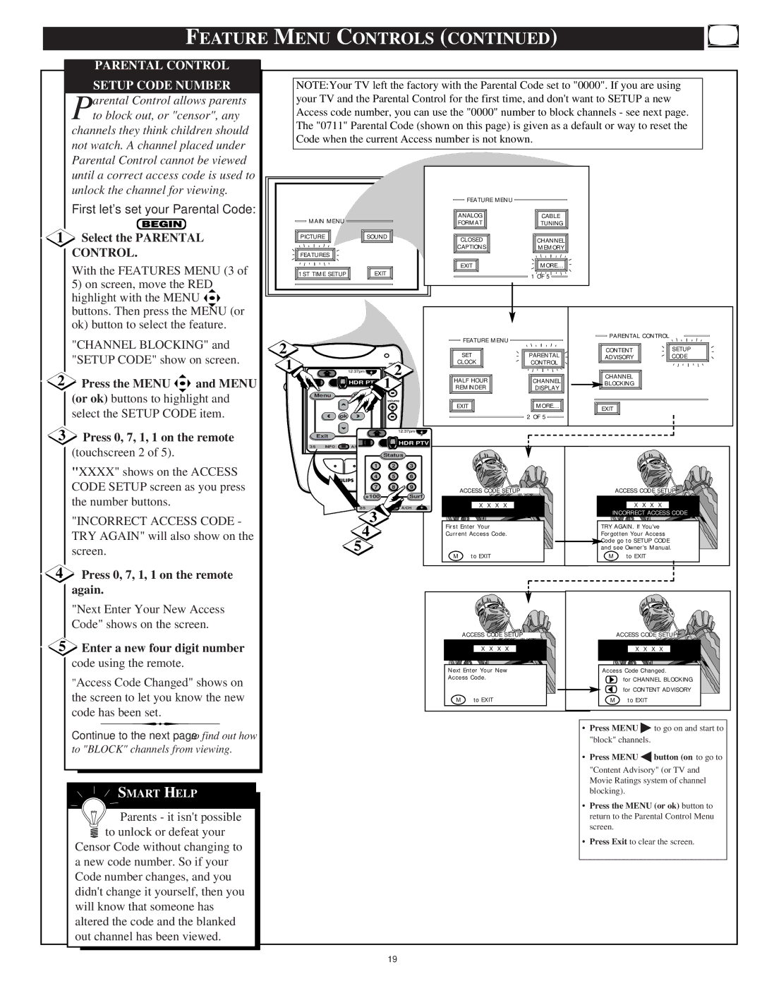 Philips 64PP9751 manual Parental Control, Setup Code Number 