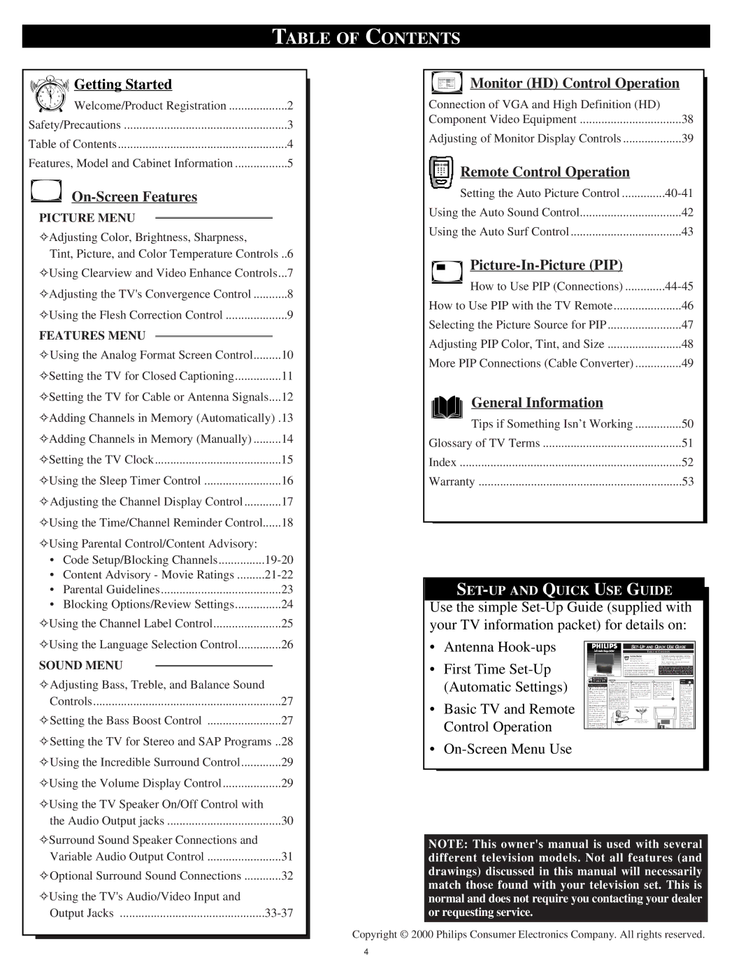 Philips 64PP975164PP9751 manual Table of Contents 