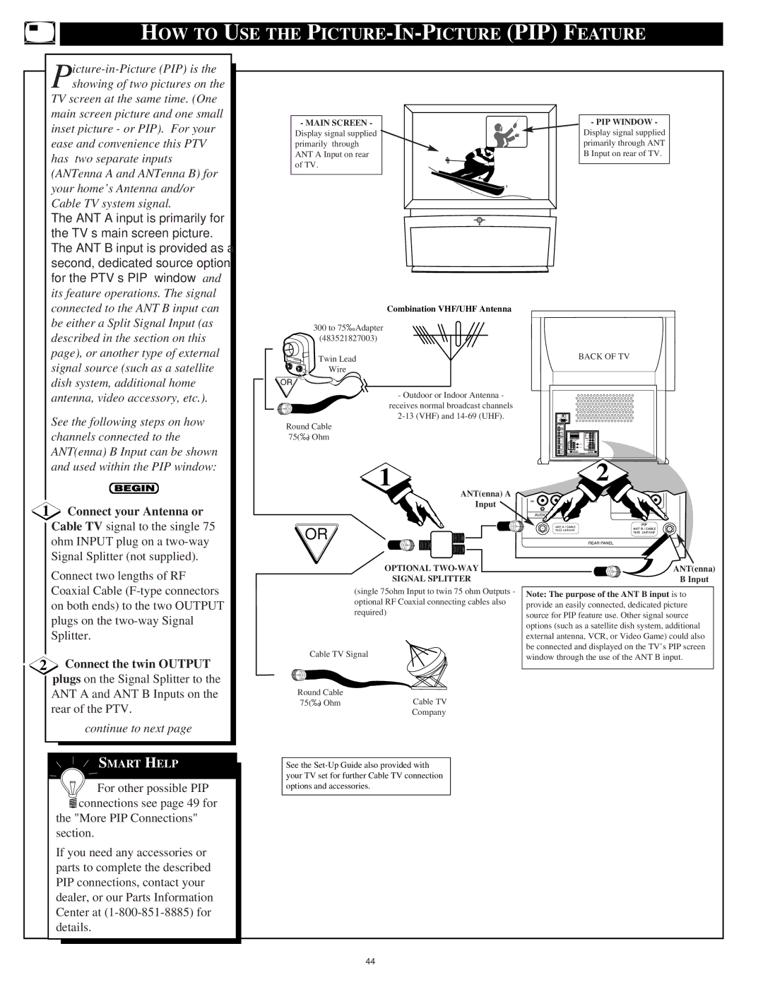 Philips 64PP975164PP9751 manual HOW to USE the PICTURE-IN-PICTURE PIP Feature 