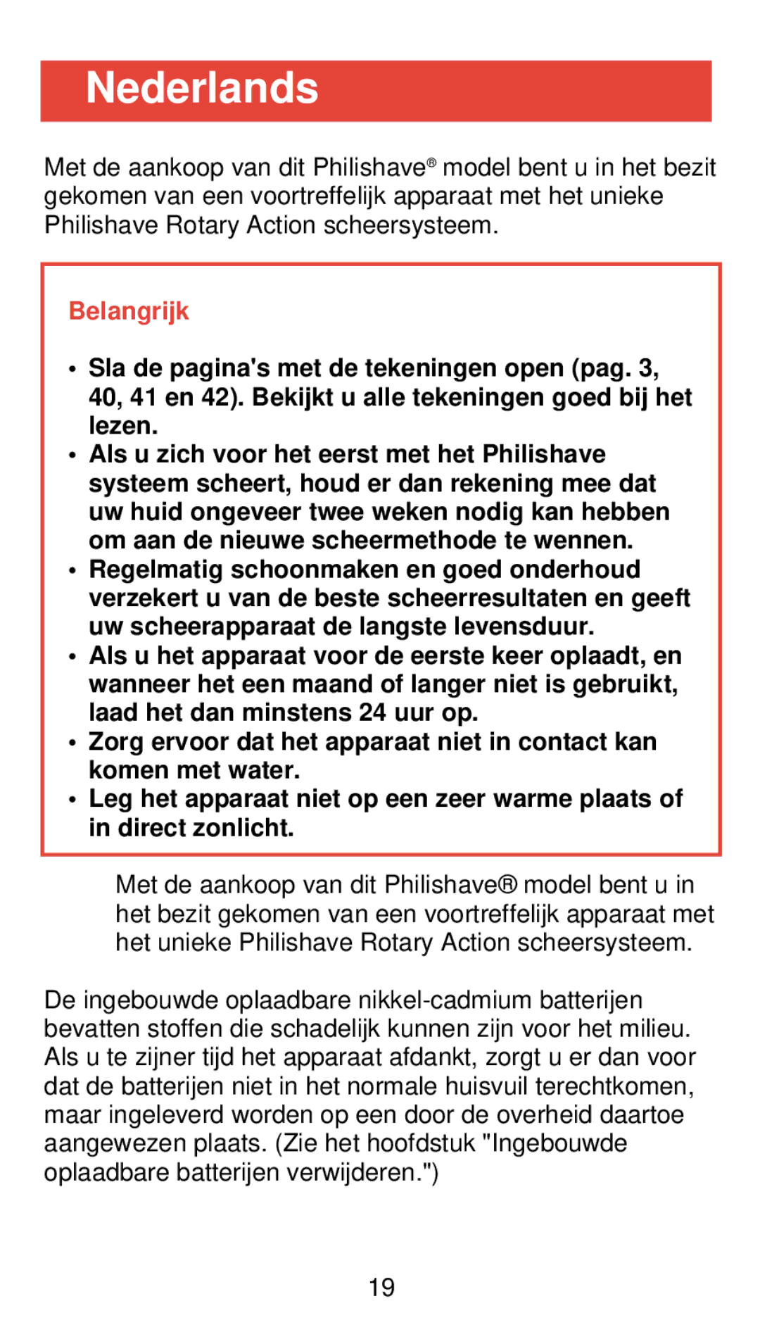 Philips 655 manual Nederlands, Belangrijk 