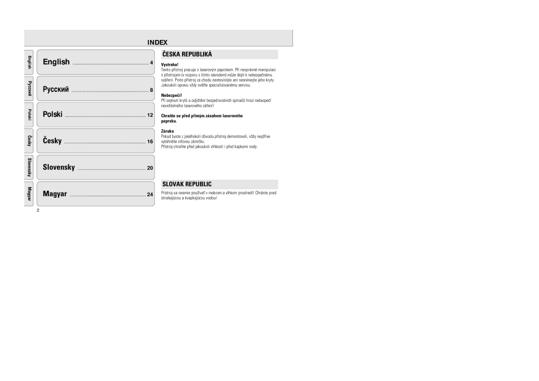 Philips 6591 manual Index, Èeska Republiká, Slovak Republic 