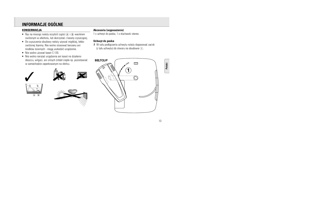 Philips 6591 manual Informacje Ogólne, Konserwacja, Akcesoria wyposa¿enie, Uchwyt do paska 