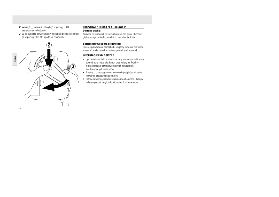 Philips 6591 manual Korzystaj Z G£OWÅ ZE S£UCHAWEK, Ochrona s¬uchu, Bezpieczeñstwo ruchu drogowego, Informacje Ekologiczne 
