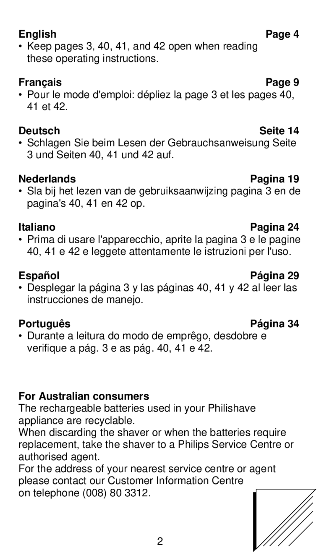 Philips 660 manual English, Français, Deutsch Seite, Nederlands, Italiano, Español, Português, For Australian consumers 