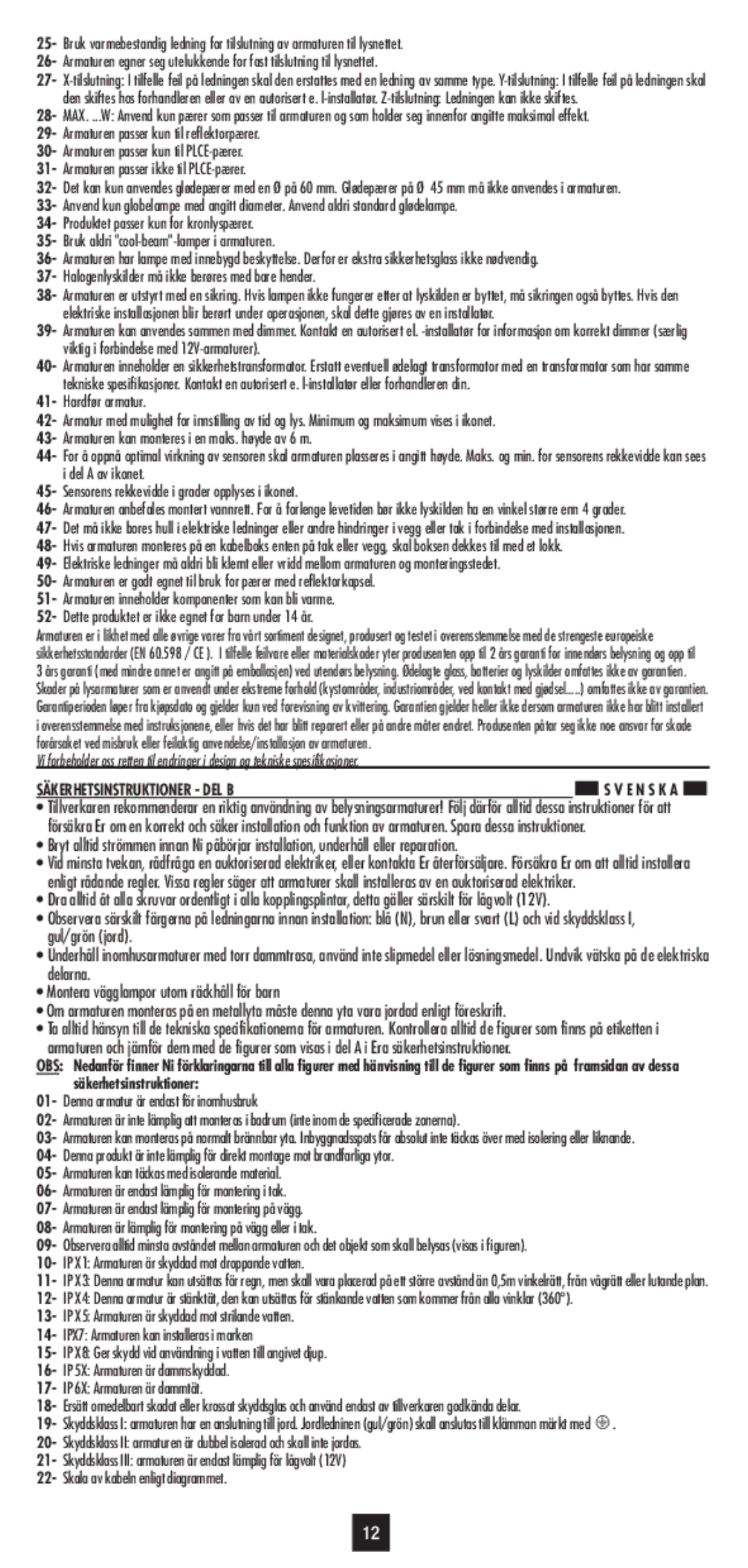 Philips 66701/30/16 user manual Säkerhetsinstruktioner DEL B 