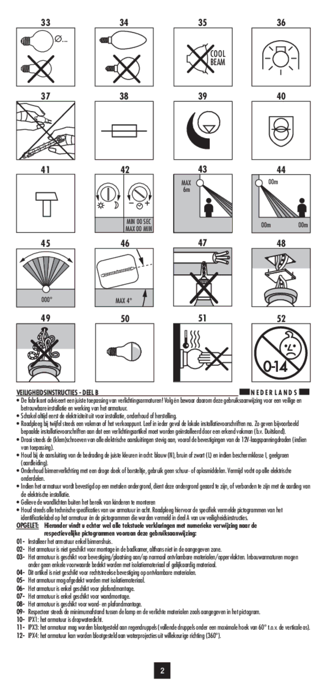 Philips 66701/30/16 user manual 00m, Veiligheidsinstructies Deel B, IPX1 het armatuur is dropwaterdicht 