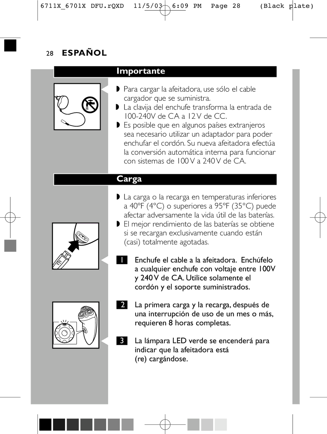 Philips 6701X, 6711X, 6716X manual Importante, Carga, Casi totalmente agotadas 