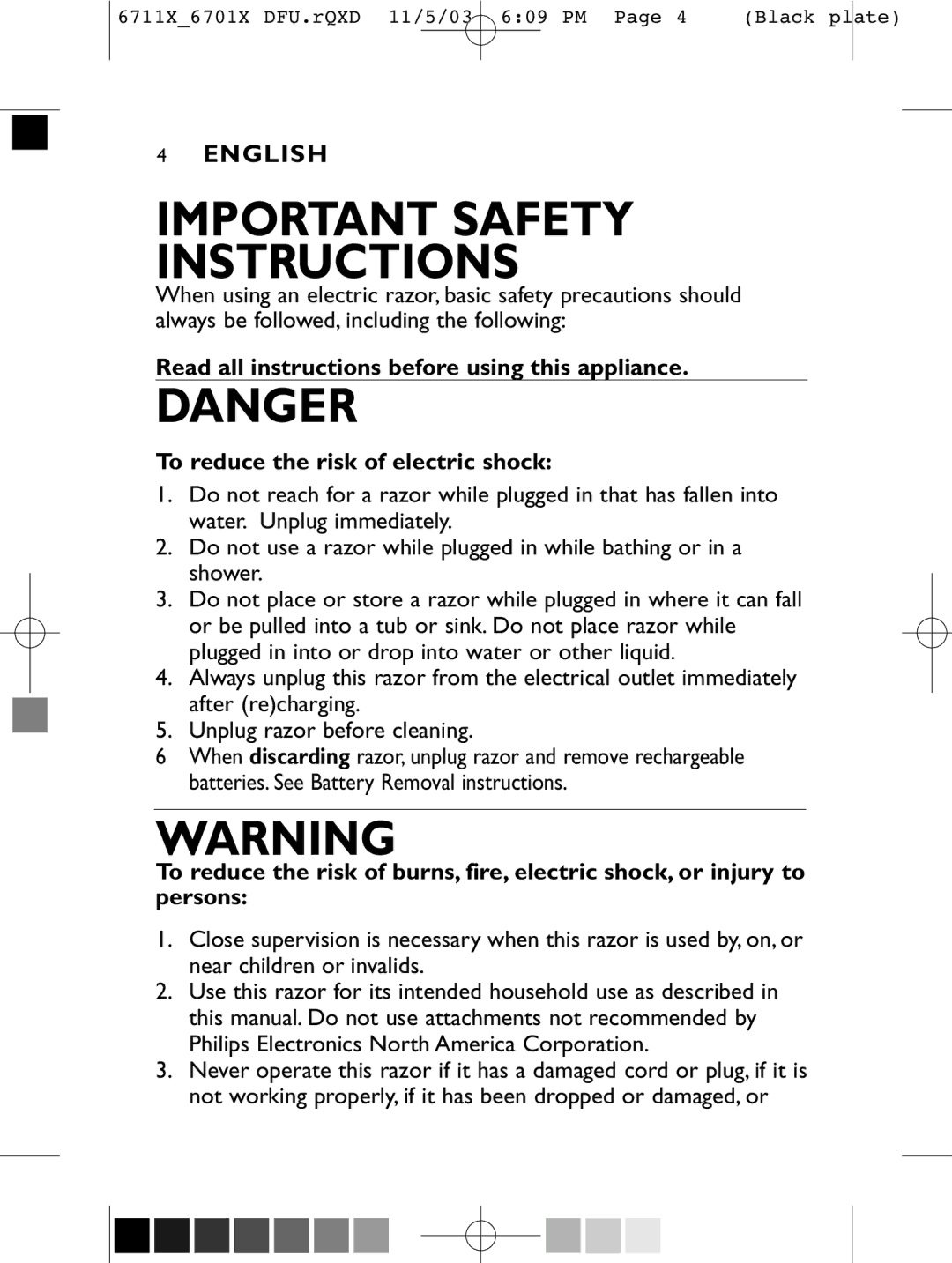 Philips 6701X, 6711X, 6716X manual Important Safety Instructions 