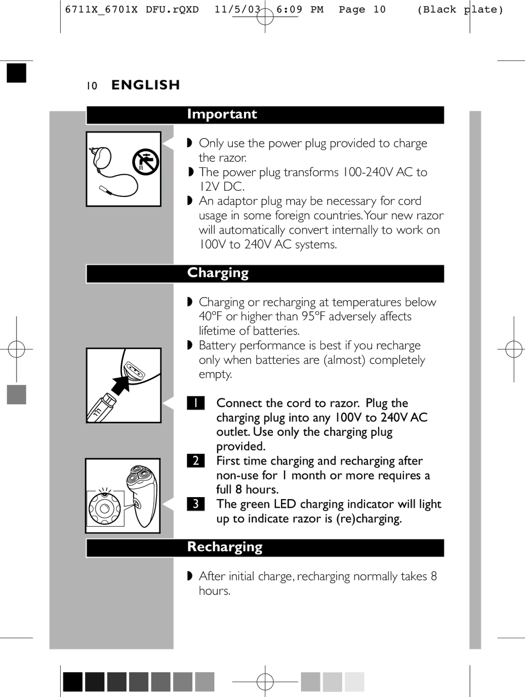 Philips 6701X, 6711X, 6716X manual Charging, Recharging, After initial charge, recharging normally takes 8 hours 