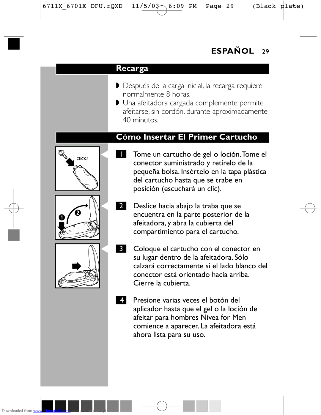 Philips 6701X, 6711X manual Recarga, Cómo Insertar El Primer Cartucho 