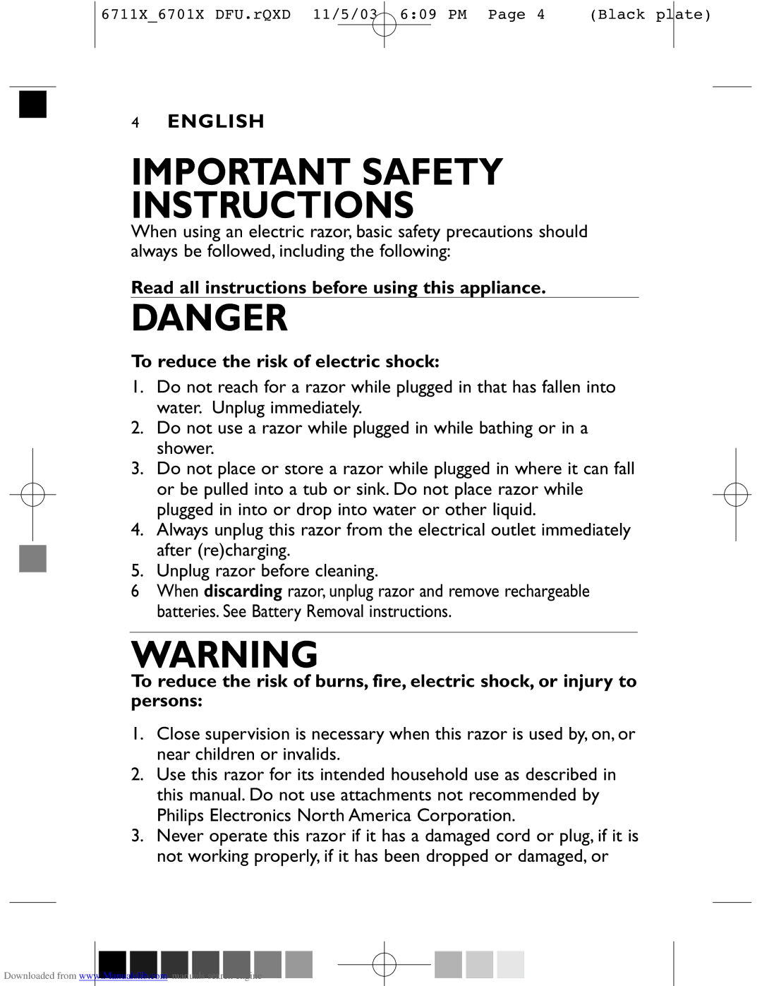 Philips 6711X, 6701X manual Important Safety Instructions 