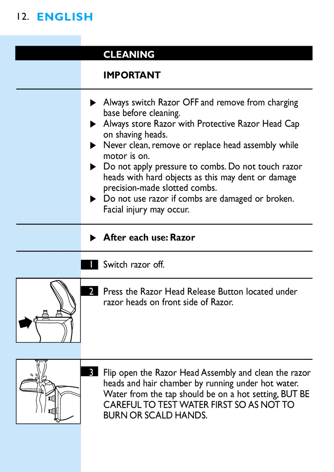 Philips 6705X, 6709X manual Cleaning, Motor is on, Switch razor off 