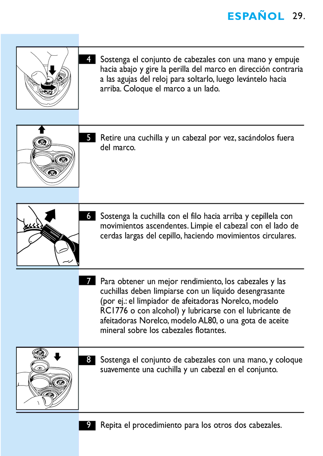 Philips 6709X, 6705X manual Repita el procedimiento para los otros dos cabezales 