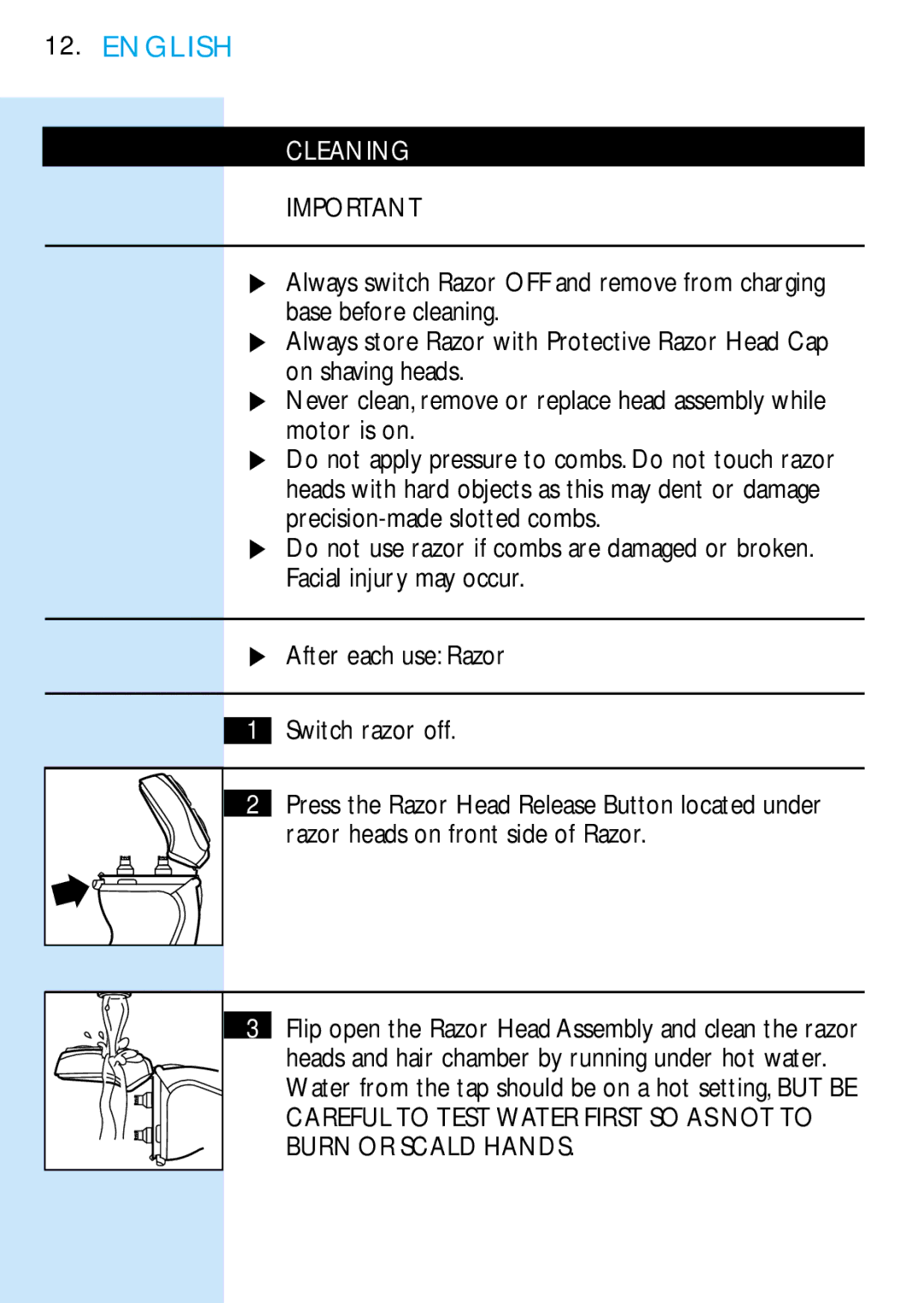 Philips 6706X manual Cleaning, Motor is on, Switch razor off 
