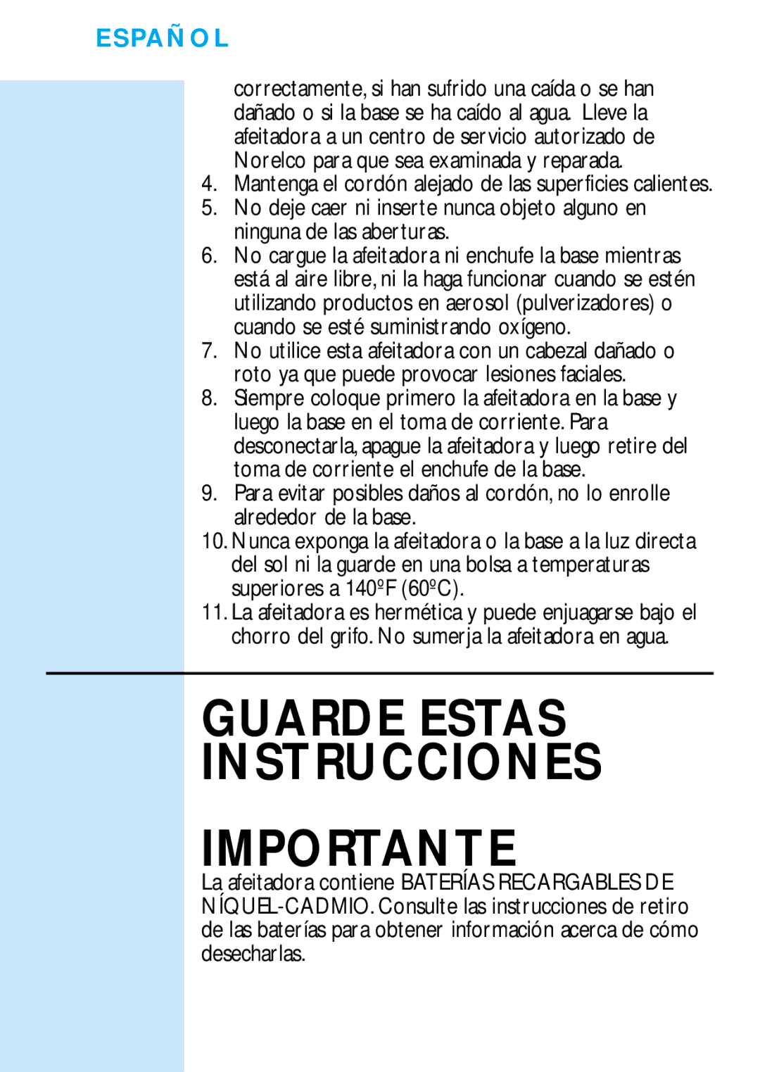 Philips 6706X manual Guarde Estas Instrucciones Importante 