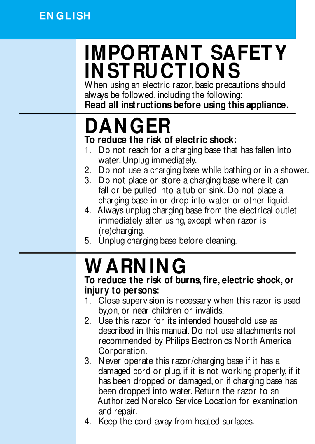 Philips 6706X manual Important Safety Instructions 