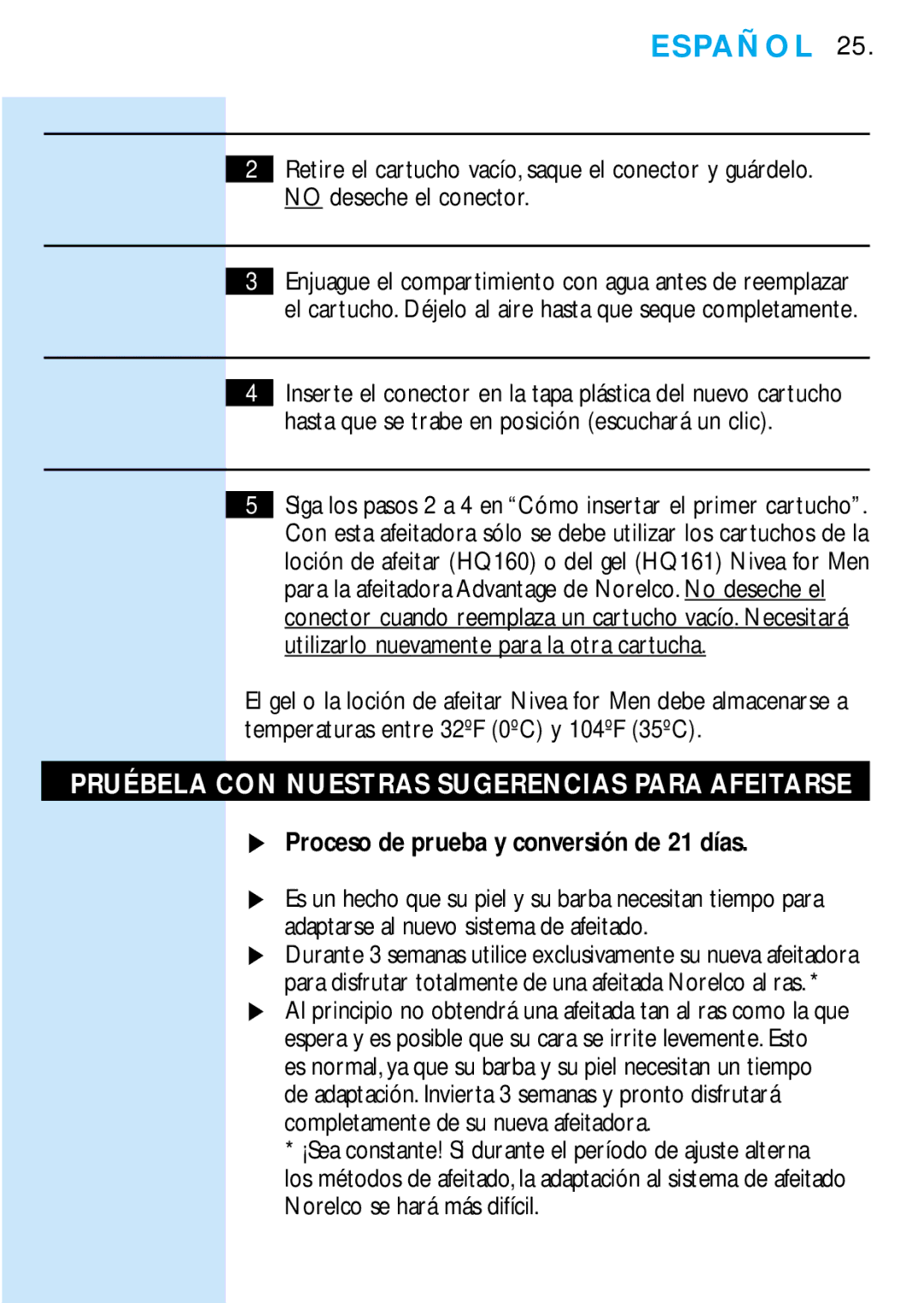 Philips 6706X manual Pruébela CON Nuestras Sugerencias Para Afeitarse, Proceso de prueba y conversión de 21 días 