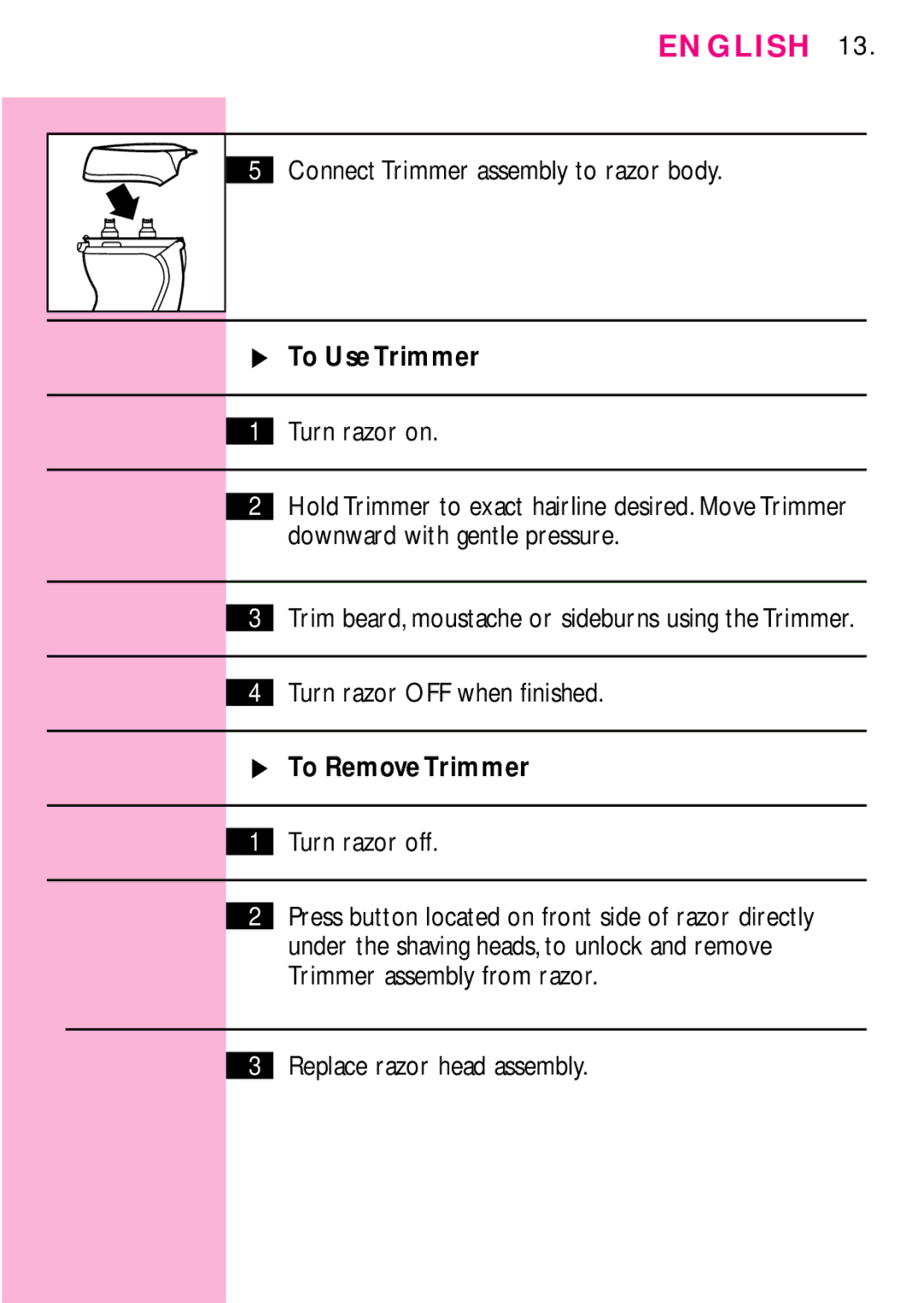 Philips 6756X, 6757X manual To Use Trimmer, To Remove Trimmer 