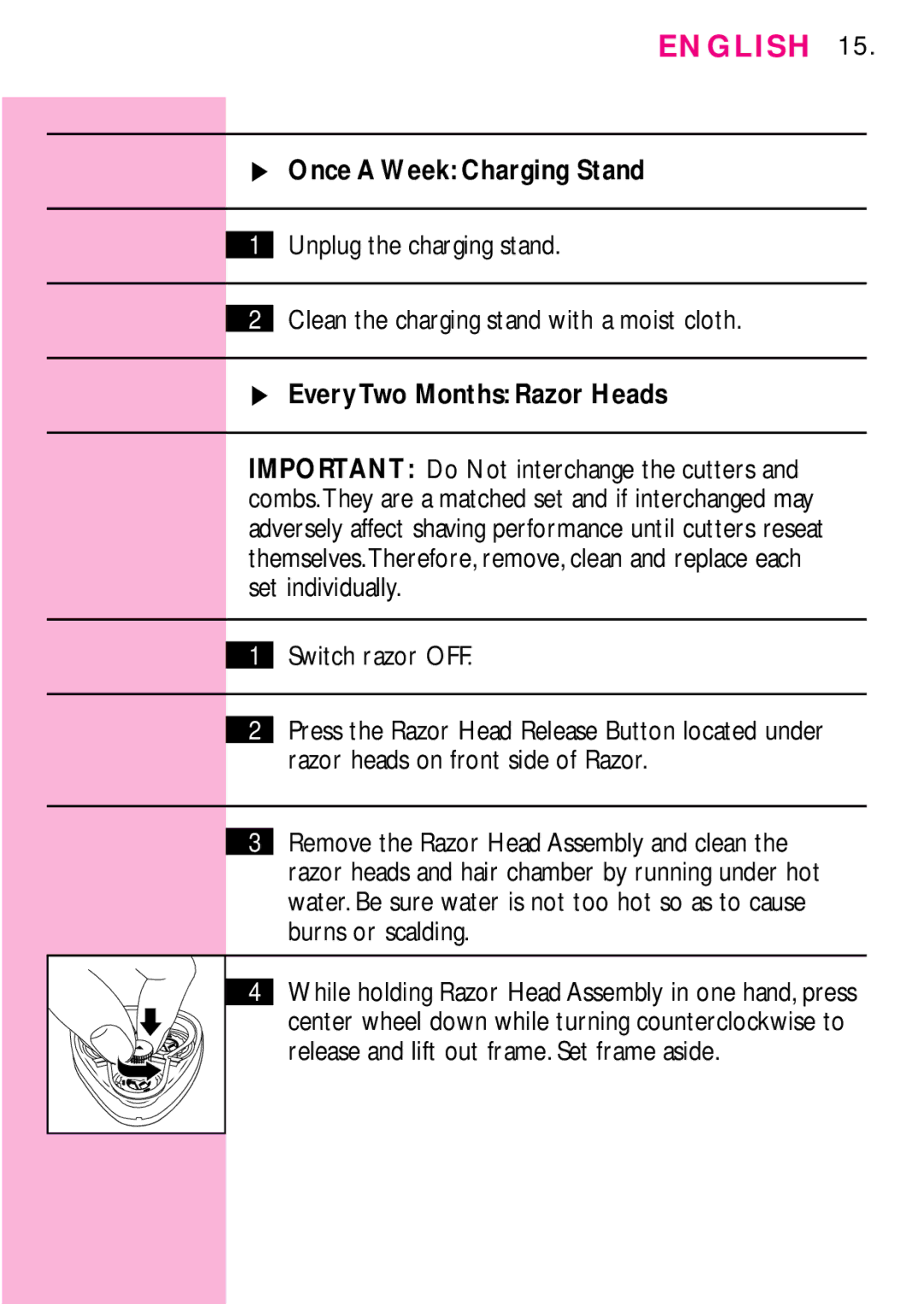 Philips 6756X, 6757X manual Once a Week Charging Stand, Every Two Months Razor Heads 