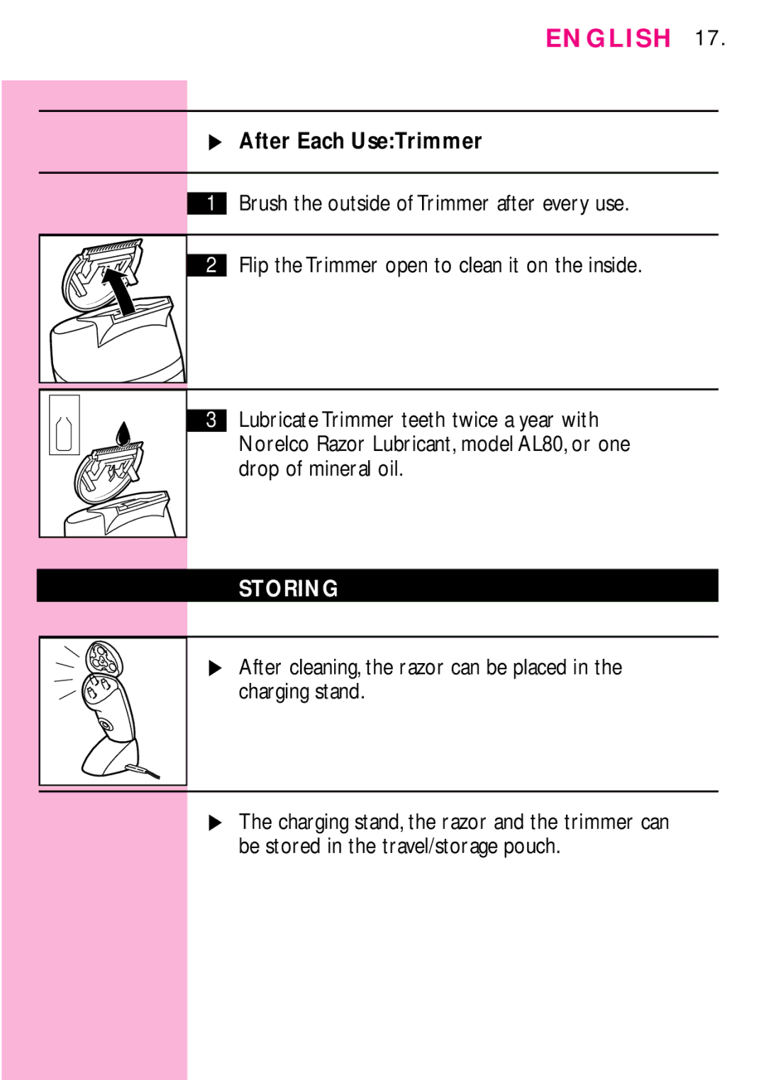 Philips 6756X, 6757X manual After Each UseTrimmer, Storing 