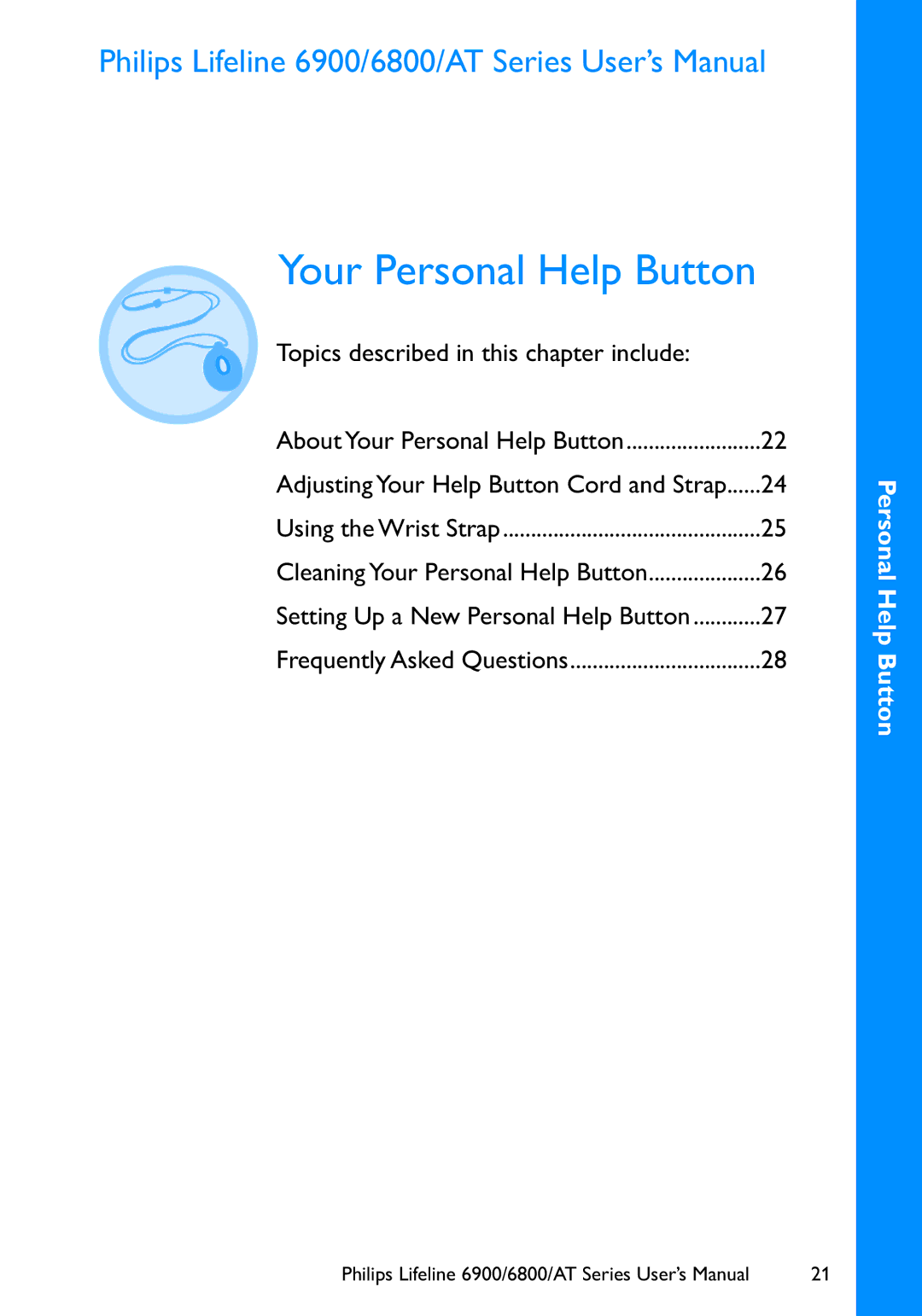 Philips user manual Your Personal Help Button, Philips Lifeline 6900/6800/AT Series User’s Manual 