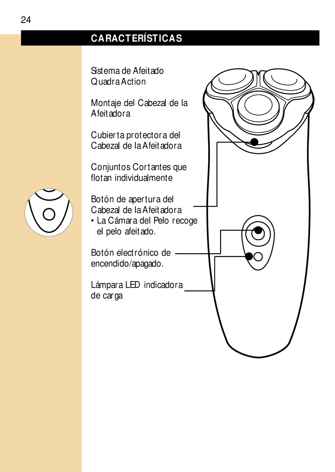 Philips 6829, 6826XL, 6828 manual Características, Lámpara LED indicadora de carga 