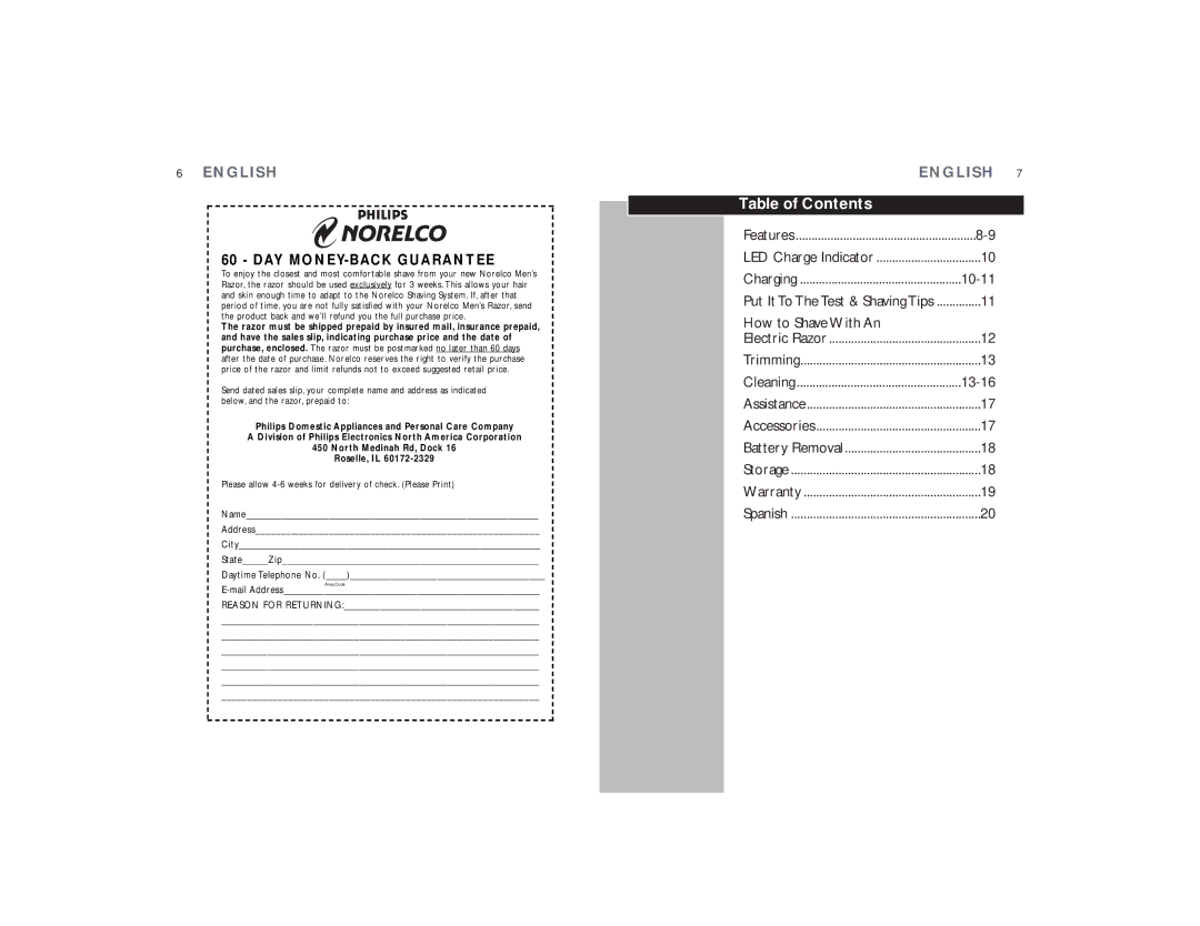 Philips 6843XL manual Table of Contents 