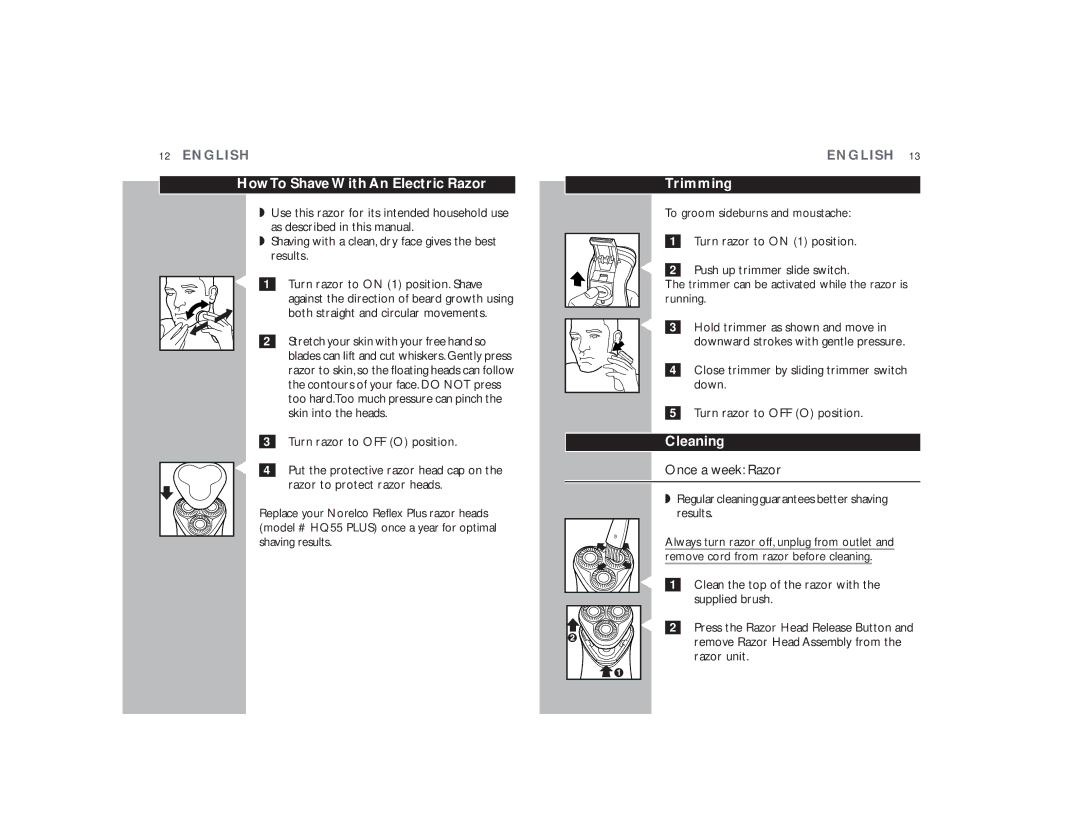 Philips 6843XL manual How To Shave With An Electric Razor, Trimming, Once a week Razor 