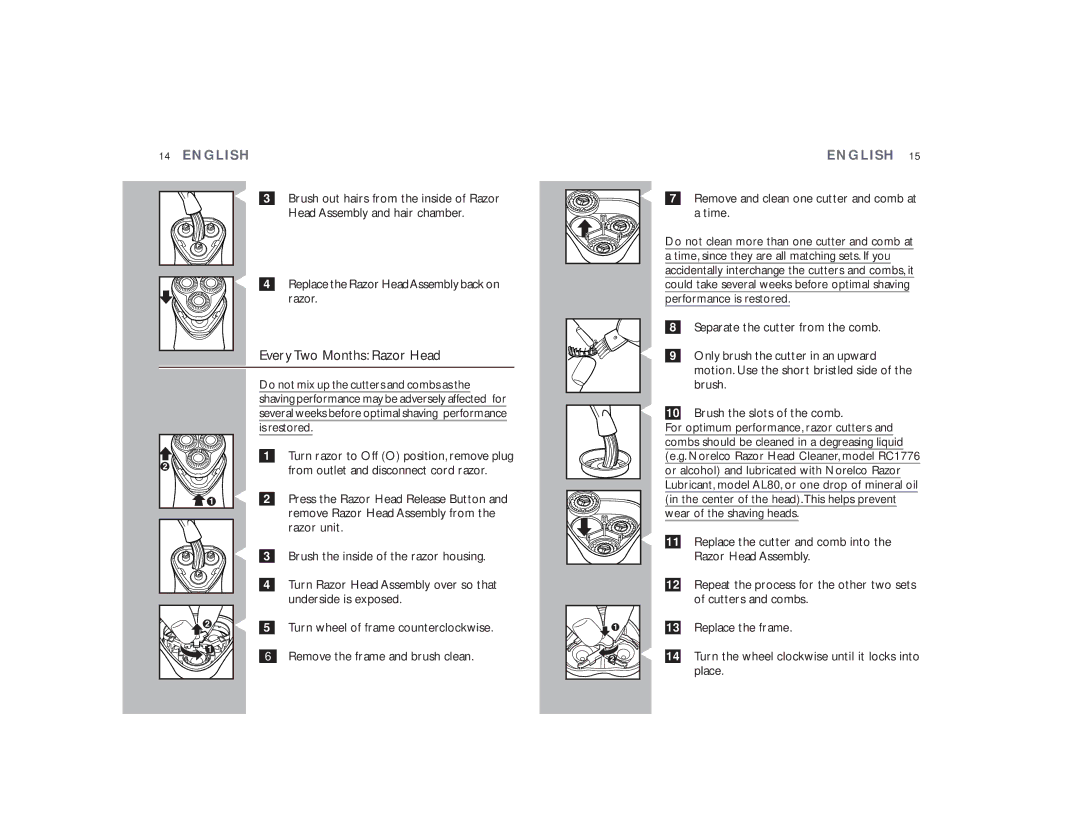 Philips 6843XL manual Every Two Months Razor Head 