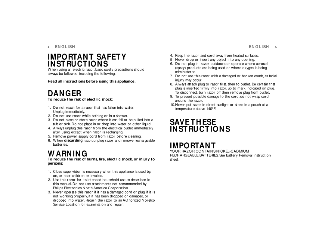 Philips 6844XL manual Important Safety Instructions 