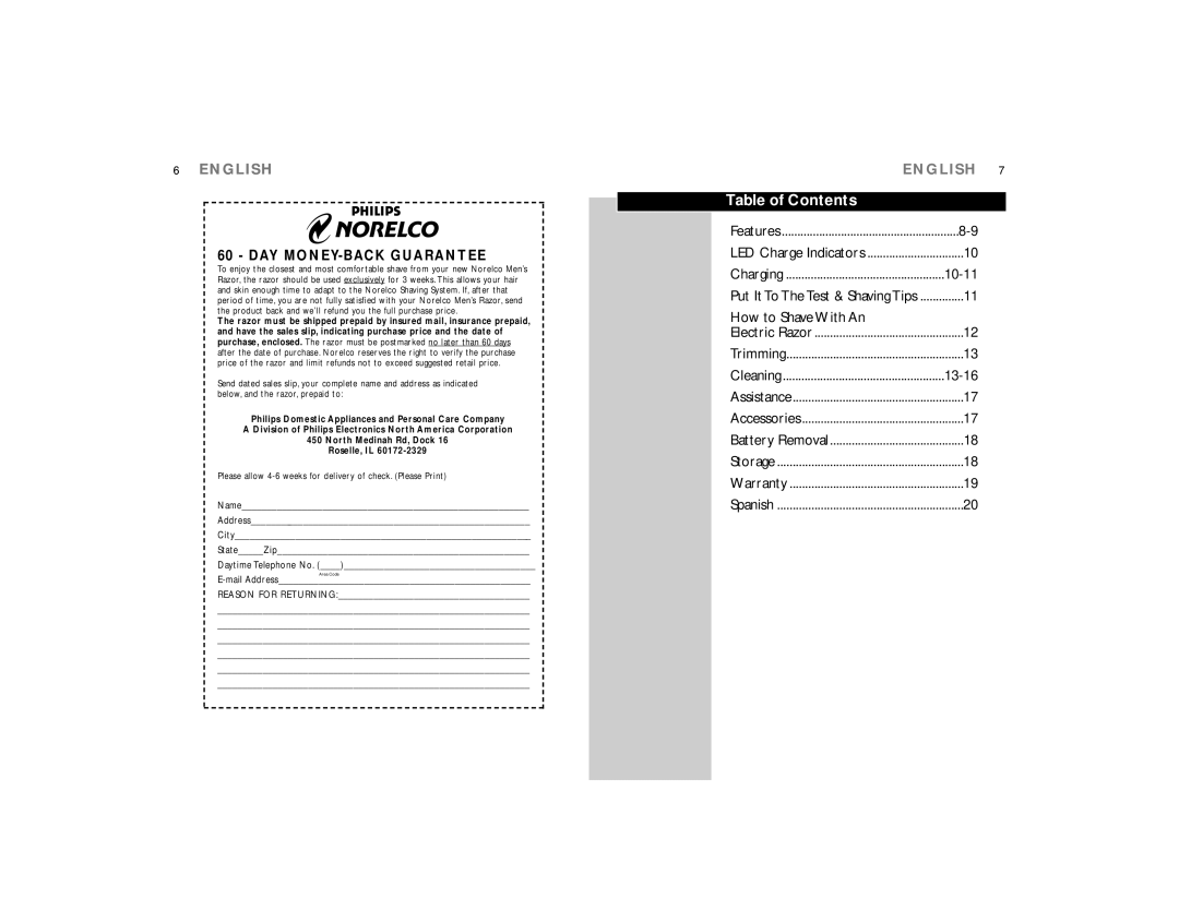 Philips 6844XL manual Table of Contents 