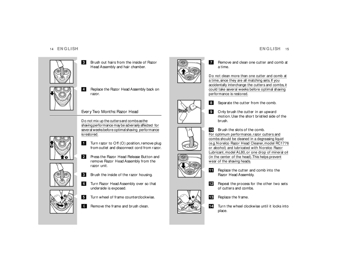 Philips 6844XL manual Every Two Months Razor Head 