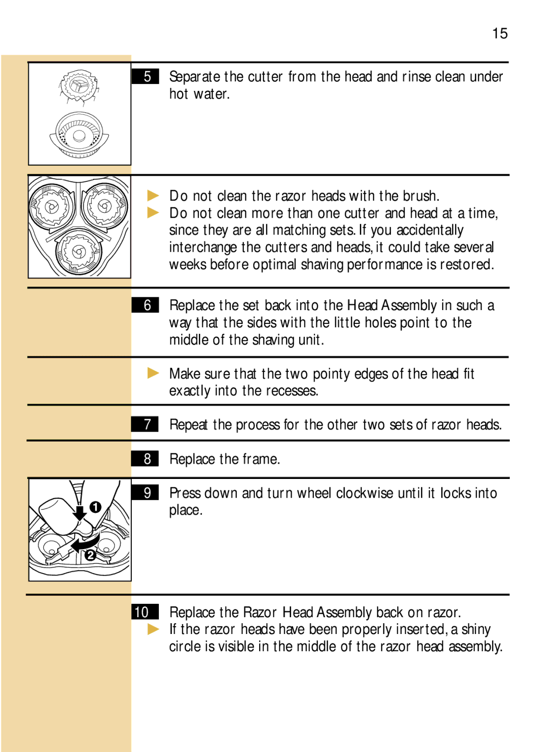 Philips 6848, 6846XL manual Repeat the process for the other two sets of razor heads 