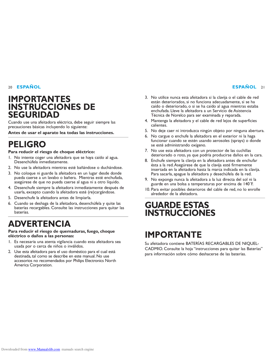 Philips 6863XL manual Importantes Instrucciones DE Seguridad 