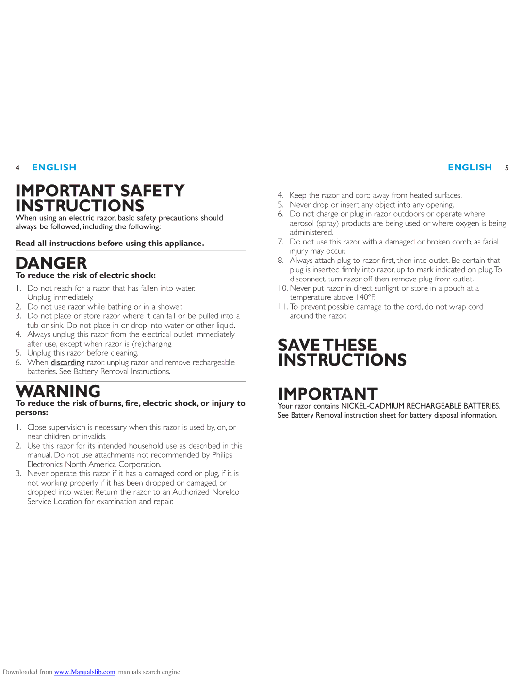 Philips 6863XL manual Important Safety Instructions 