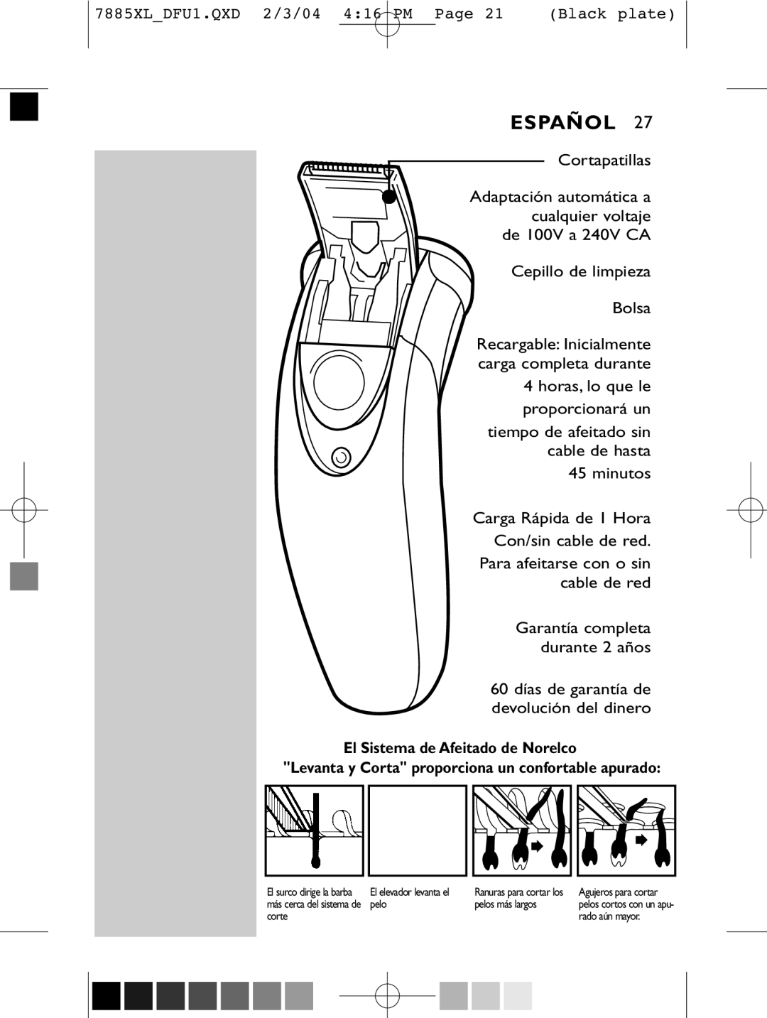 Philips 7885XL, 6887XL, 6885XL, 6886XL, 7886XL manual Pelo Pelos más largos 