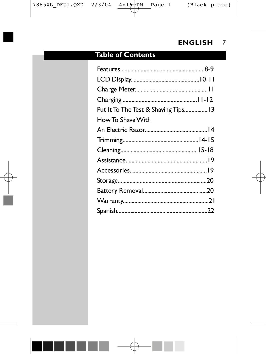 Philips 7885XL, 6887XL, 6885XL, 6886XL, 7886XL manual Table of Contents 